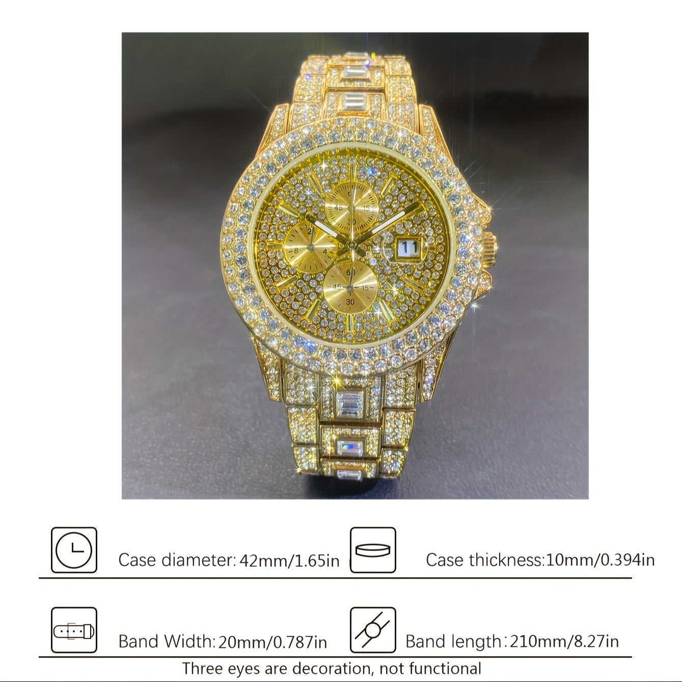 New Luxury Men'S Watch Automatic Date Fashion Waterproof Quartz Watch Men'S Hip Hop Iced Water Rhinestone Women'S Party Watch