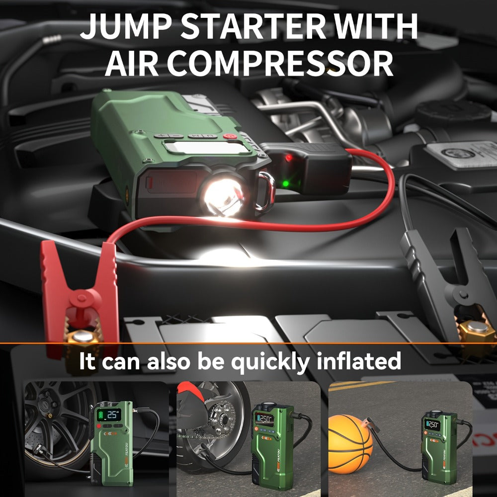 6000A Jump Starter with Air Compressor, 7in 1 Function Jump Box 150PSI Jump Starter Battery Pack with Digital Tire Inflator, Car Battery Charger Portable for 2.64gal Gas Or2.38gal Diesel Battery Charger, Car Jumper Starter Portable, 6000A& 8000A