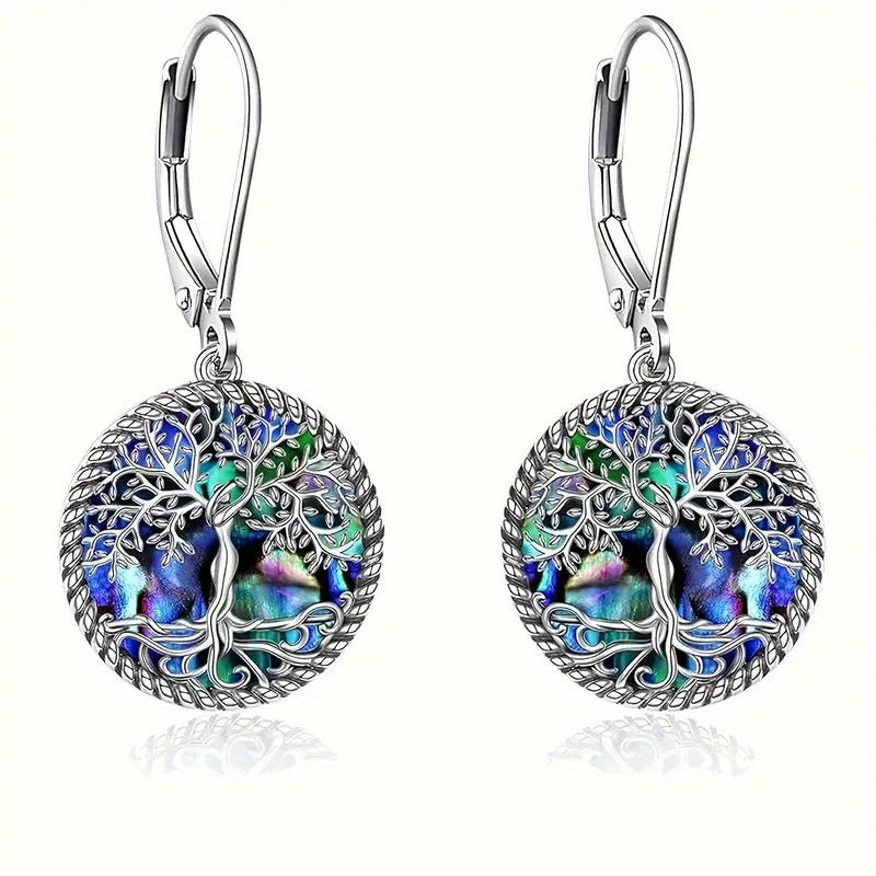 [Gifts For Women] 925 Sterling Silver Tree Life 925 Sterling Silver Tree Of Life - Abalone Shell Dangle Drop Earrings Jewelry Gifts For Women