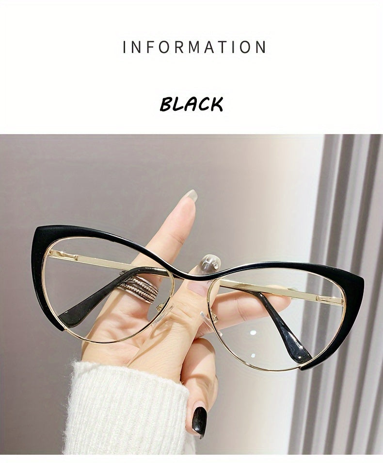 A Pair Of Golden Luxurious Cat-eye Glasses with Anti-blue Light, Retro Punk Style, Perfect for Ladies And Party Decorations