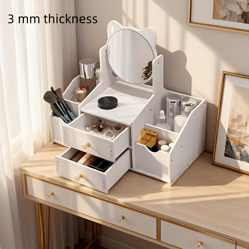 Jewelry Box, Dressing Table with Cat Ear Mirror, Perfect Choice for Home or Bedroom Organization, Durable Construction, Ideal for Birthdays, Christmas, and as a Gift.