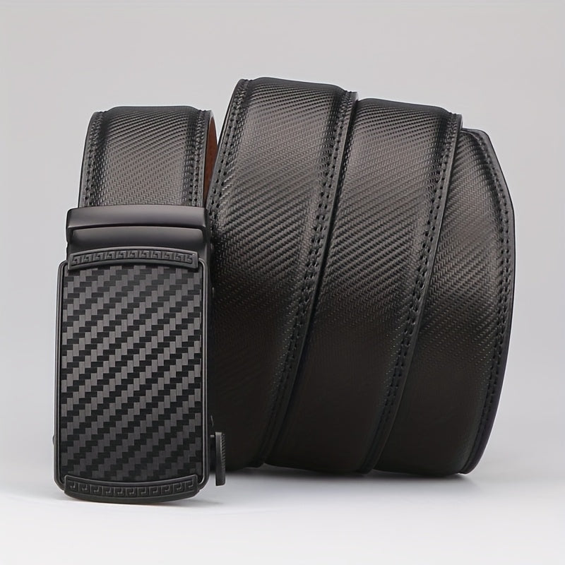 Elegant Men's Genuine Leather Belt with American Flag Automatic Buckle - Sleek Black and Brown Ratchet Design, Alloy Clasp, Perfect for Formal and Casual Wear