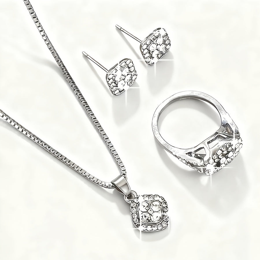 925 Silver Moissanite Three-Piece Jewelry Set for Women - Perfect for Weddings, Parties, Daily Wear, Christmas and Mother's Day