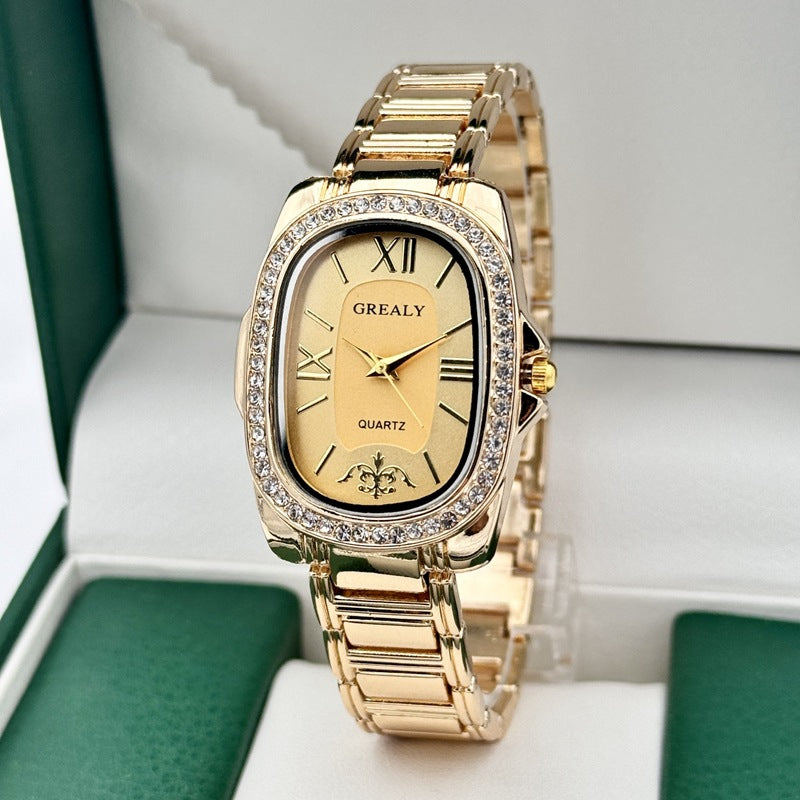 Women'S Elegant Oval Dial Watch Roman Dial Female Quartz Watch