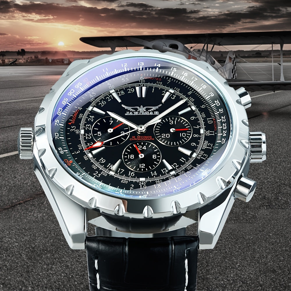 1pc Pilot Sports Automatic Mechanical Watch for Men Fashion Multifunctional Small Dials Week 24 Hours Display Calendar Business Casual Mens Watches Top Brand Luxury New Year Birthday Festival Gifts