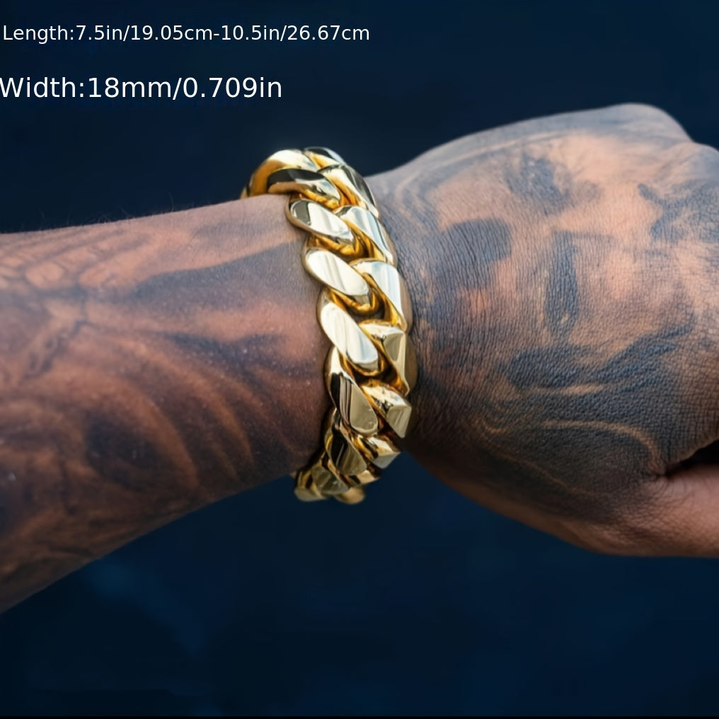 18Mm Hip Hop Fashion Trendy Bracelet Wide Version, Vacuum Plated Body, Anti Sweat And Allergy Resistant, Length Optional