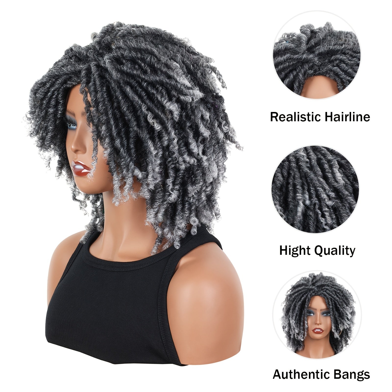12"Dreadlock Wig Short Dreadlock Wig Dreadlock Wig Braided Wigs for Short Afro Dreadlock Wigs Cosplay Wig for Women Curly Synthetic Wigs for Daily Or Use Party Cosplay (Gray)