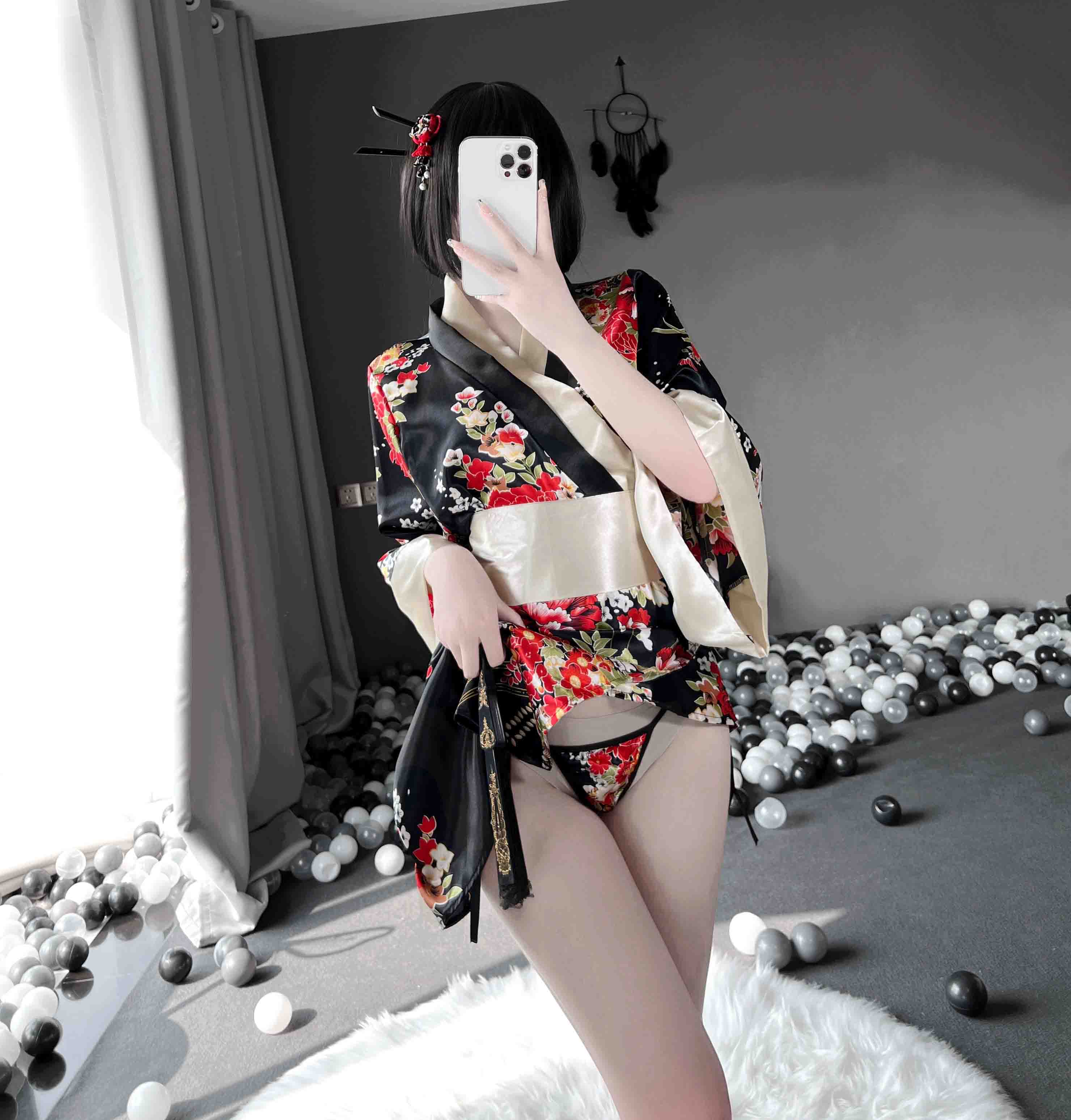 T-1006 Sexy pajamas, fun clothes, easy to take off, seductive bed, exposed women's kimono, uniform, emotional and fun underwear