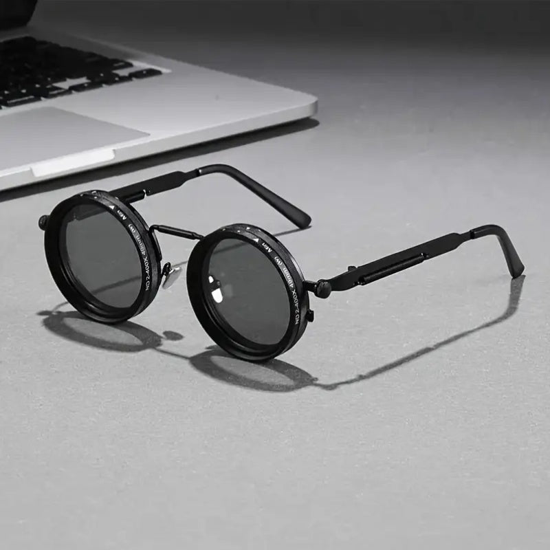 1 Pair of Adjustable ND, Steampunk Rotating Lens Glasses, Mechanical Style Frame (Black/ Gray/ Golden), Unisex, Retro Fashion Accessory, High-Quality Lenses, Adjustable Brightness, Durable Material, Suitable for Driving And