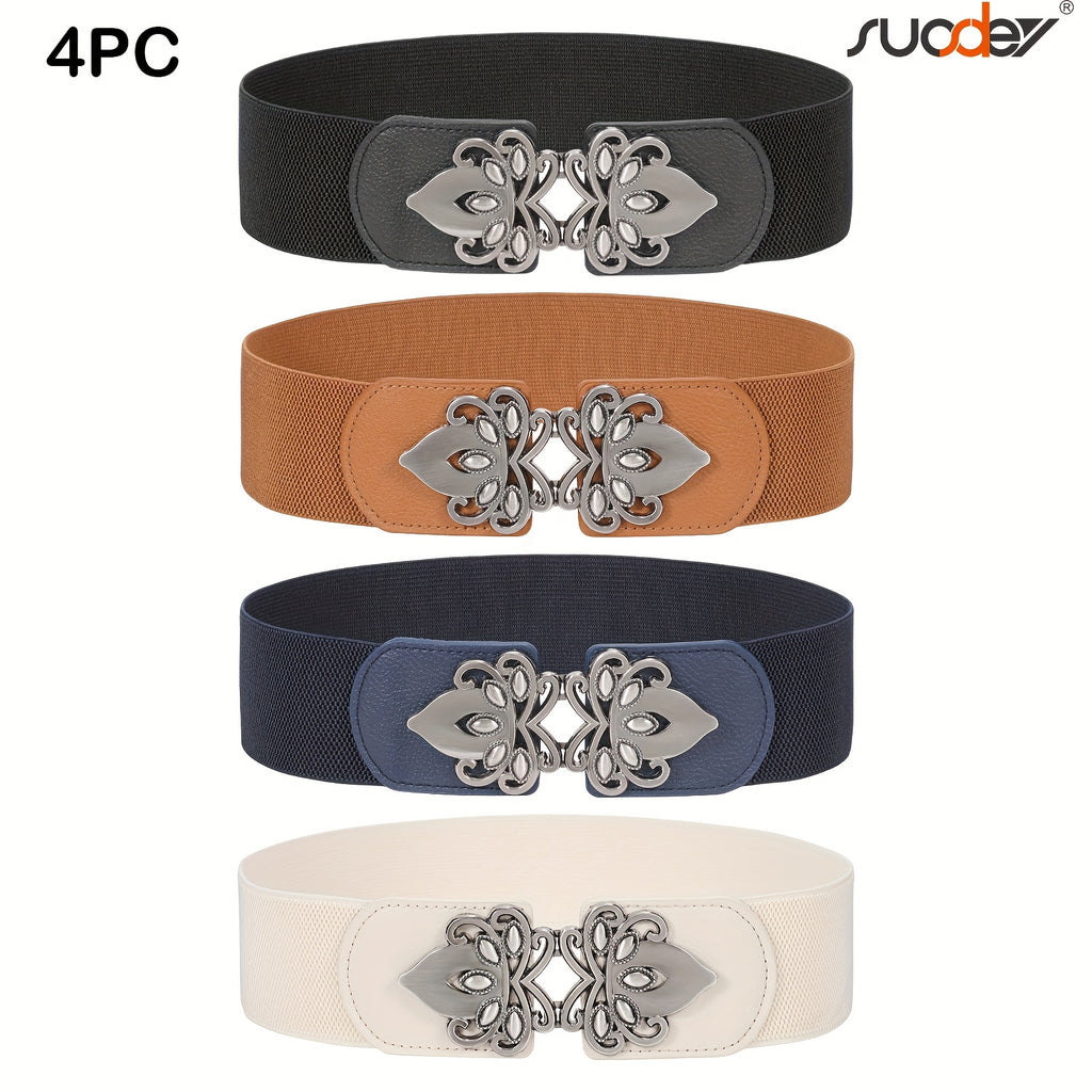 SUOSDEY 4pcs Women's wide elastic waistband, vintage elastic tie, daily accessory outfit