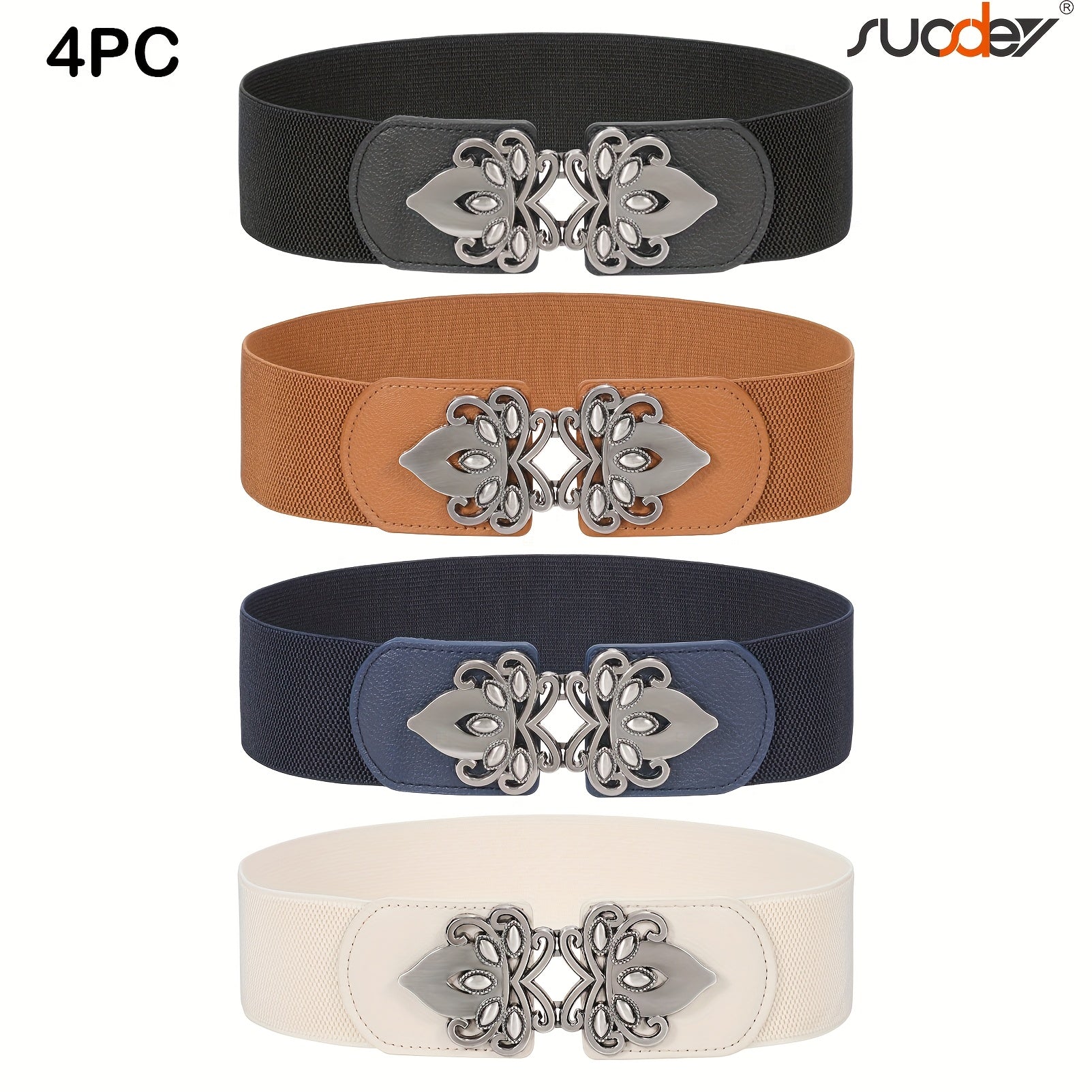 SUOSDEY 4pcs Women's wide elastic waistband, vintage elastic tie, daily accessory outfit