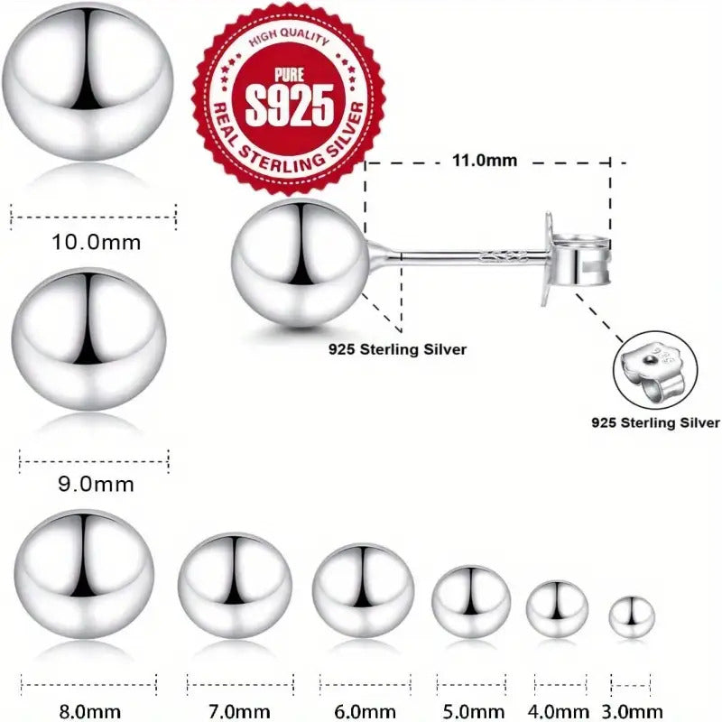 S925 Sterling Silver Stud Earrings Simple Design Ear Piercing Jewelry Decoration Daily Wear10mm Jewelry for Women Gift