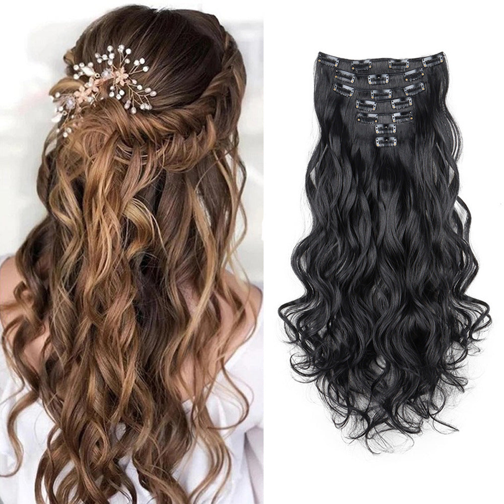 Clip In Hair Extensions 16 Clips 22 Inch 7pcs Set Black Long Natural Wave Hair Extension for Women Synthetic Hair Extensions Hairpieces