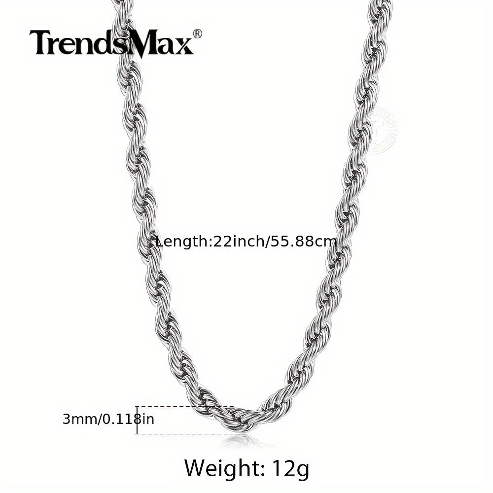 3/5/7mm Stainless Steel Rope Chain Necklace for Men & Women - 16-30 Inch Durable Unisex Jewelry Gift for Valentine's Day, Father's Day, Mardi Gras - Everyday & Party Wear, Year-Round Versatile Accessory