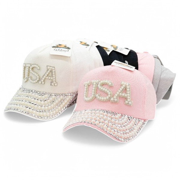 "USA" Bling Bling Bead BASEBALL CAP Adjustable, UV protection Design for American, Perfect for Outdoor Activities, Casual