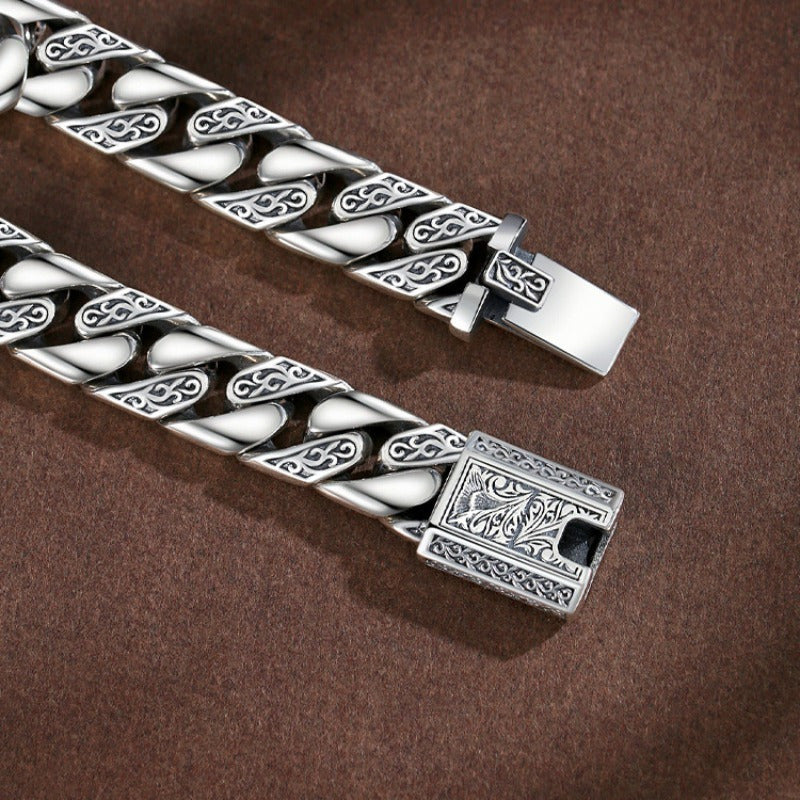 1pc S925 925 Silver Men'S Bracelet, Arabesque-Punk Style, Fashion Bracelet, Silvery Bracelet, Men'S Birthday Gift Jewelry, Father'S Day Gift, Boyfriend Gift, Birthday Gift, Perfect Gift for Guys, Perfect for Everyday Wear