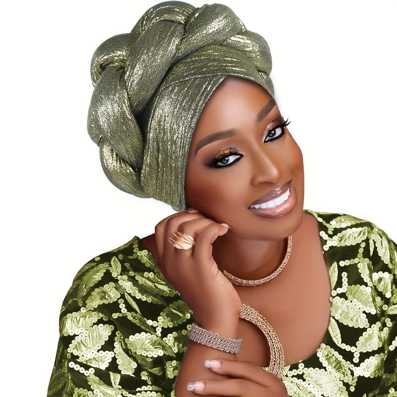 Fashion Western African Muslim Side Thick Braids Thousand Leaves Solid Color Pullover Headscarf Ethnic Hat Women'S