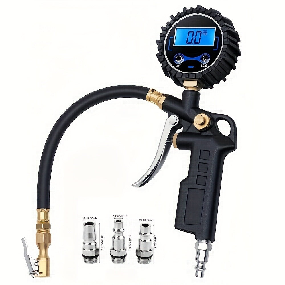 Digital Tire Inflator with Pressure Gauge, 200 PSI, with 3 pcs Connector
