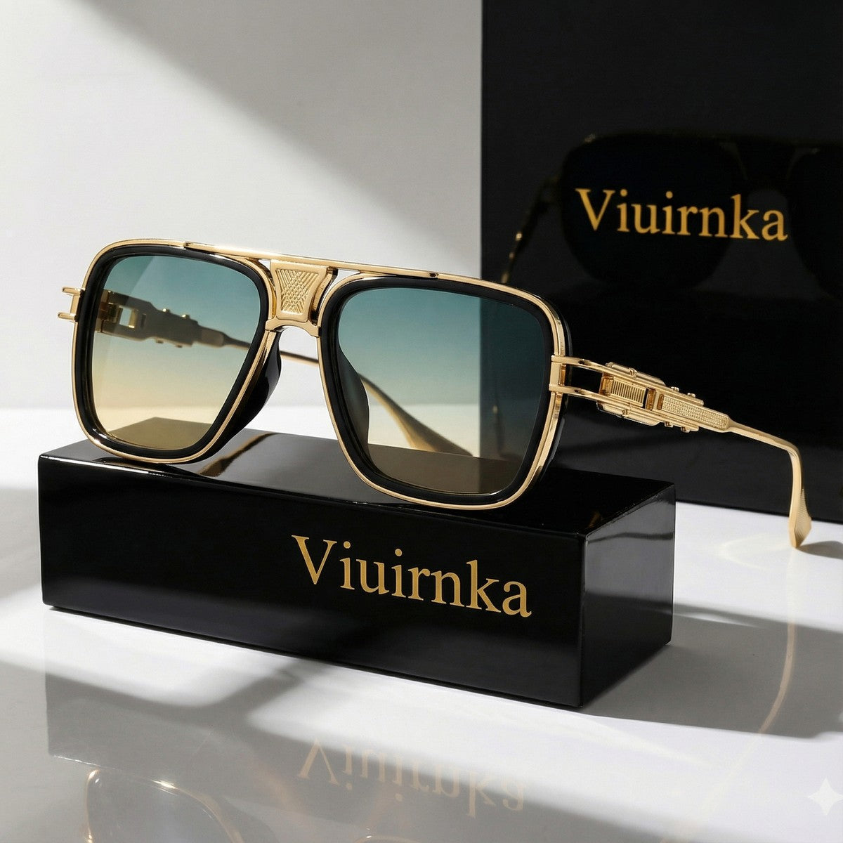 Viuirnka Classic Square Sunglasses for Men Unisex Retro UV Protection Metallic Frame Lightweight Eyewear with Sunglasses Case And Cleaning Cloth for Daily Wear And Outdoor Activities