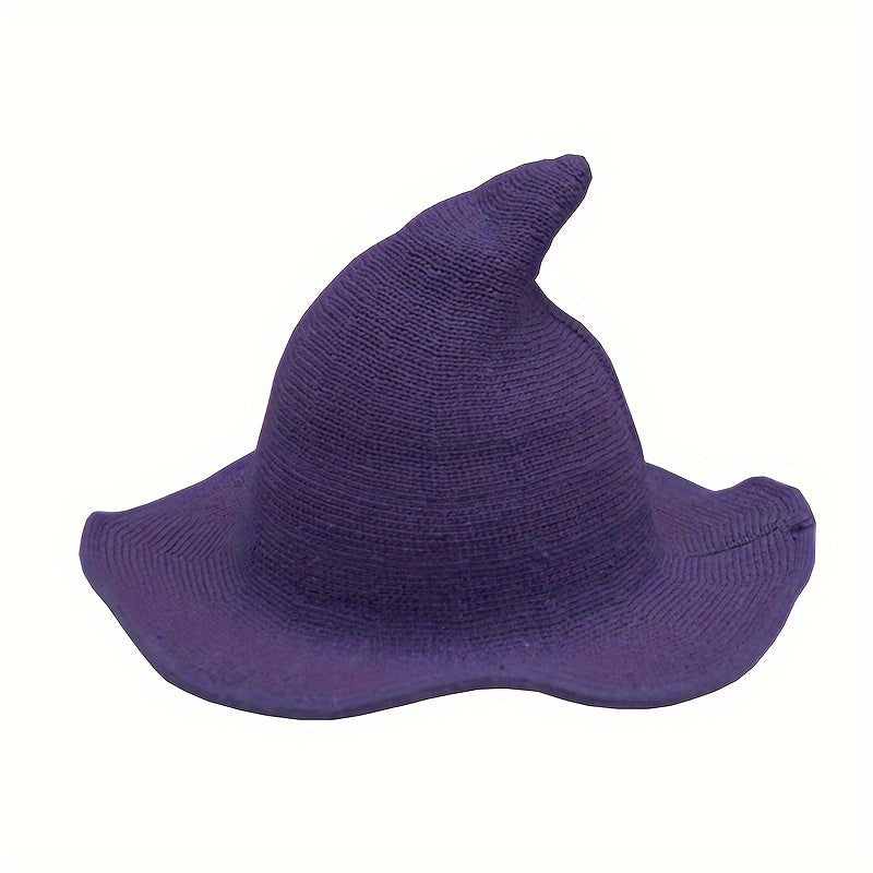 [Black Wool Hat] Wool Blend Knitted Hat, Black Pointed Solid Color Crochet Witch Hat | For Women, Perfect For Daily Wear Fall Winter, Christmas Gifts For Halloween New Year