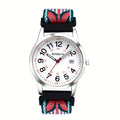 [Colorful Elastic Watch] Colorful Elastic Watch with Arabic Numerals, Calendar, 24-hour Format, Round Case, Stretch Braided Rope Nylon Strap, Suitable for Casual Business Wear, Birthday Christmas Gift