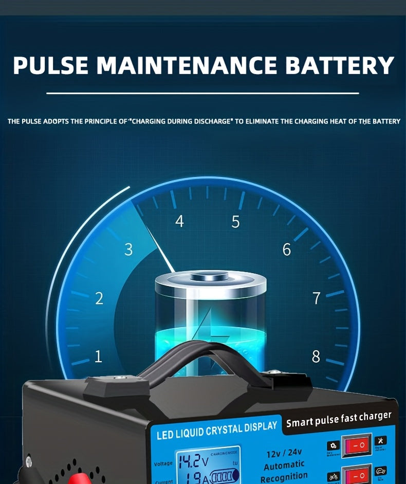 [Intelligent] 12V And 24V Intelligent Universal Battery Charger Inverter, With LCD Display Intelligent Maintenance Overcharge And Short Circuit Protection, Suitable For Intelligent Trickle Charging Maintenance Of Various Cars, Yachts, And Batteries