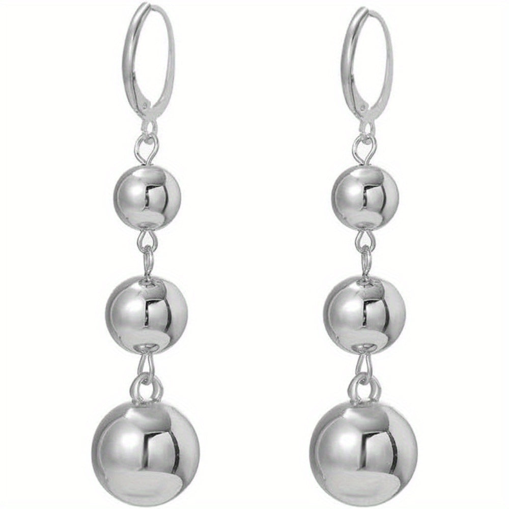S925 Silver Three Silver Ball Earrings Earrings for Women, Retro French High-end Long Design, New Cool Style