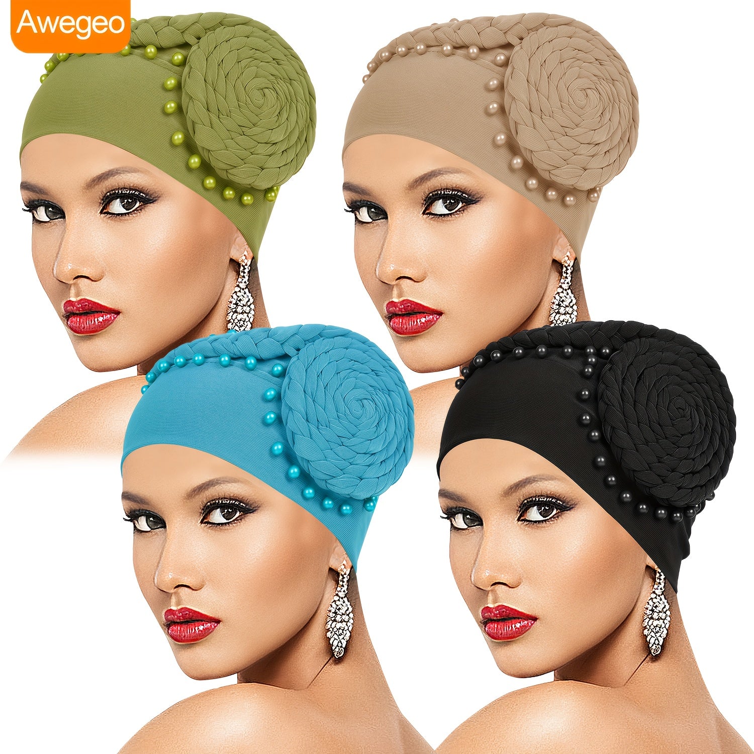 [Rhinestone-Embellished Bonnets] 4-Pcs Rhinestone-Embellished Women's Fashion Bonnets, Unique Eye-Catching Design for Travel & Outdoor