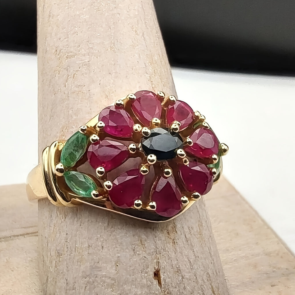 14K Golden Plated Copper Ring with Red Cubic Zirconia | Elegant Boho Style, Suitable for Daily Wear, RoseG Brand