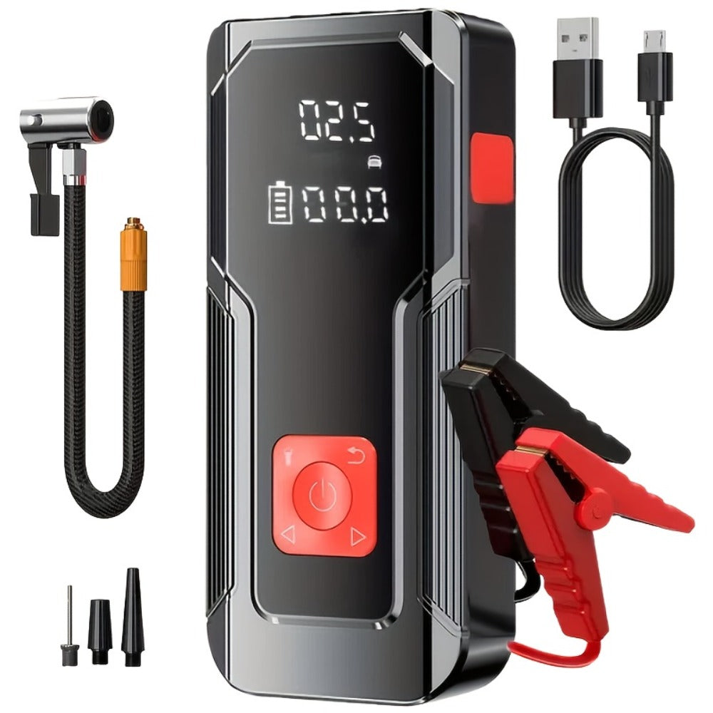 10000A 7-in-1 Multi-Function Emergency Jump Starter with Air Pump, 150PSL Car Battery Booster, Tire Inflator, Portable Vehicle Battery Charger, Suitable for 2.64-Gallon Gasoline or 2.38-Gallon Diesel Batteries, LED Emergency Light