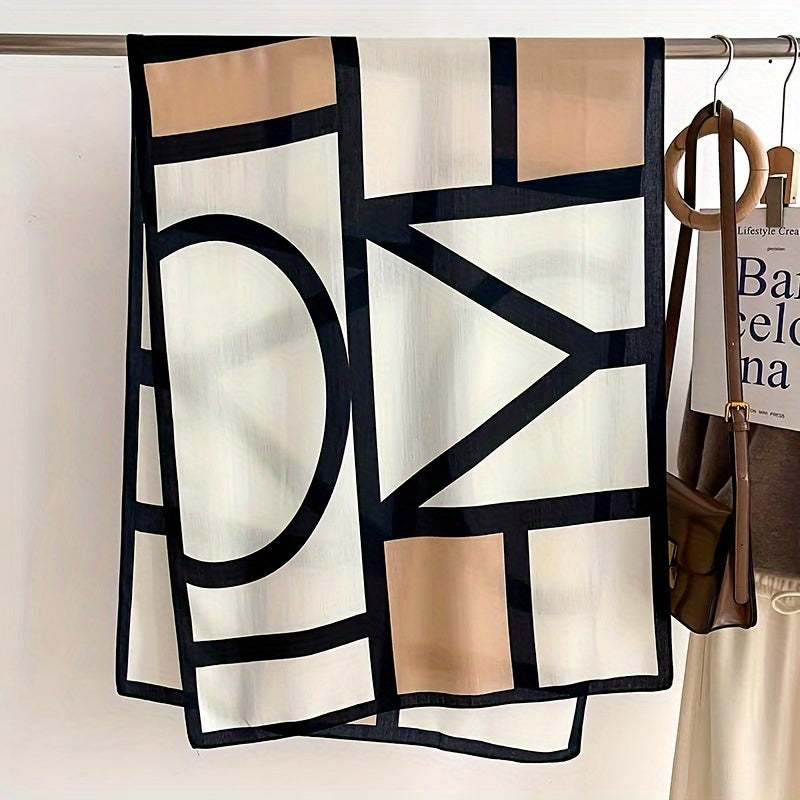 Stylish Women'S Color Block Scarf - Soft And Breathable Viscose Shawl with And Windproof Features, Ideal for Casual Outings And Travel, Featuring a Chic Geometric Design, Easy to Hand-Wash