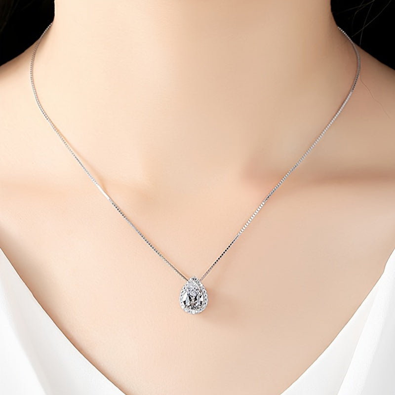Water Drop Moissanite Pendant Necklaces for Women, 1CT D Color Moissanite Moissanite Necklaces, 925 Sterling Silver Drop Necklaces, Bridal Set Jewelry Gifts with Certificate