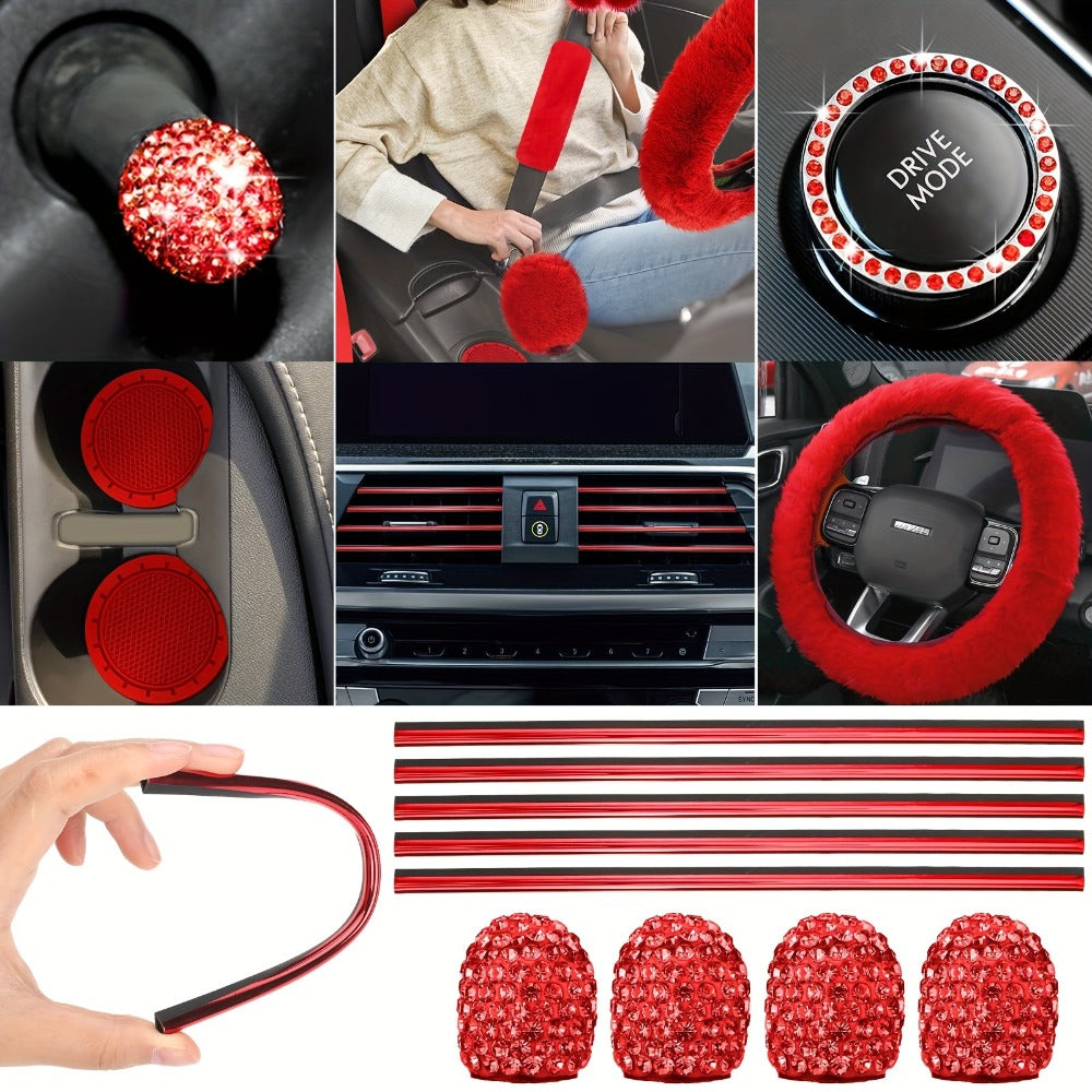 47 Car Seat Cover Full Set Car Seat Covers for Car Front Rear Seat Cover Fluffy Steering Wheel Cover Seat Belt Automotive Floor Mats Car Air Conditioner Decoration Strip Car Accessories Women