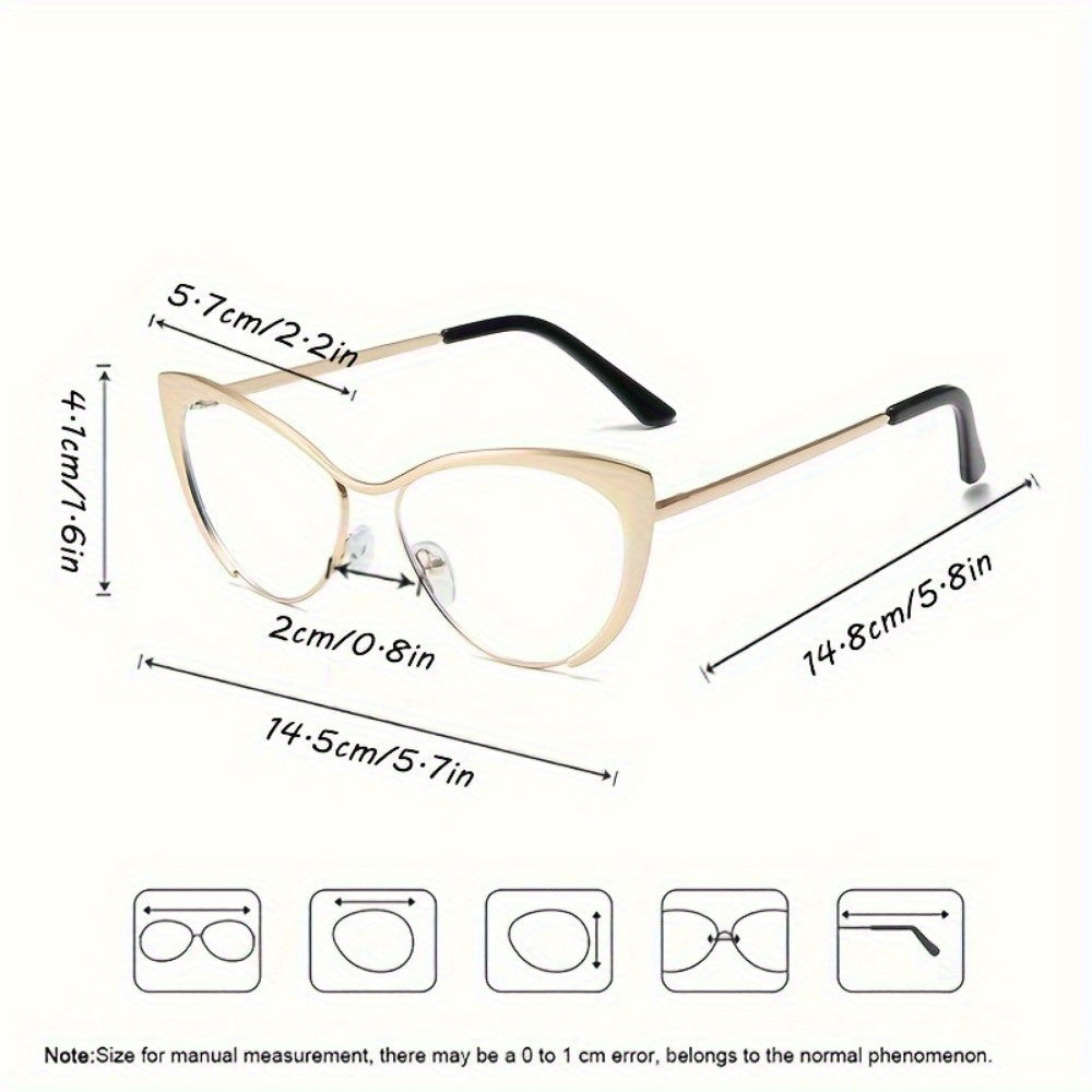 A Pair Of Golden Luxurious Cat-eye Glasses with Anti-blue Light, Retro Punk Style, Perfect for Ladies And Party Decorations