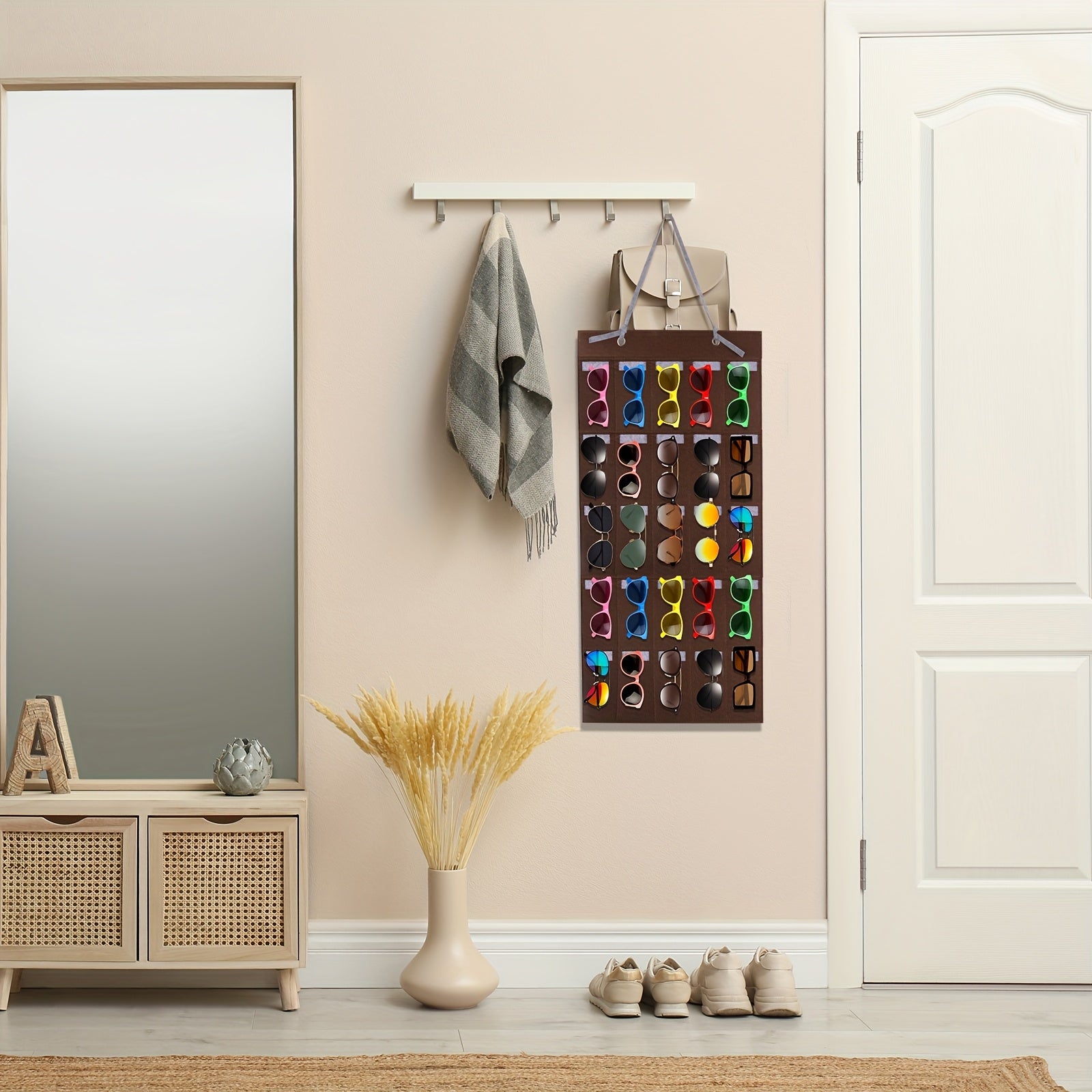 2pcs Wall-Mounted Glasses Organizer with 25 Felt Slots & Dust-Proof Eyewear Storage Bags - Space-Saving Hanging Eyeglass Case Holder for Home/Office, No Power Required, Scratch-Resistant Multi-Functional Organizer for Fashion Glasses