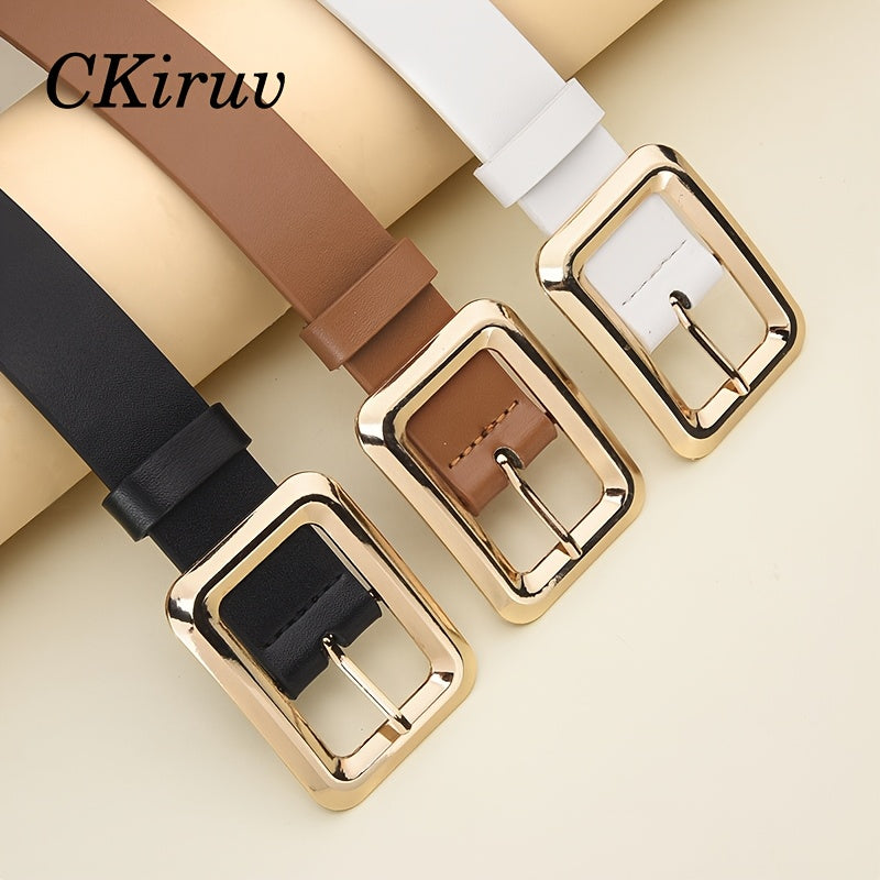 3pcs Women'S Square Alloy Buckle Handmade Belt, Lightweight, Luxurious, Fashionable, Easy, Multifunctional And Versatile, Suitable for Daily Work, Skirts, Pants, T-Shirts, Formal Wear, Casual Wear, Texture Dressing for Women, Holiday Gifts