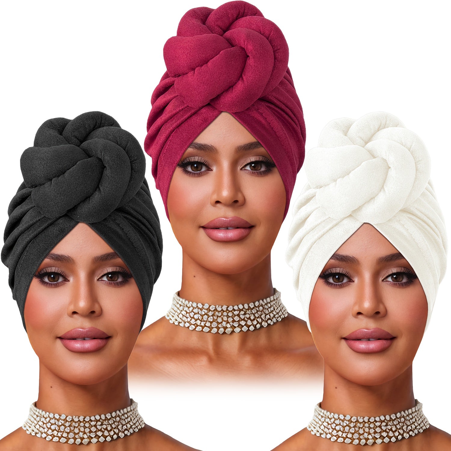 4pcs Pre-made Knotted Turban, Floral Headscarf, Deer Filled Knotted Hat, Tight Wrap Hair Cap