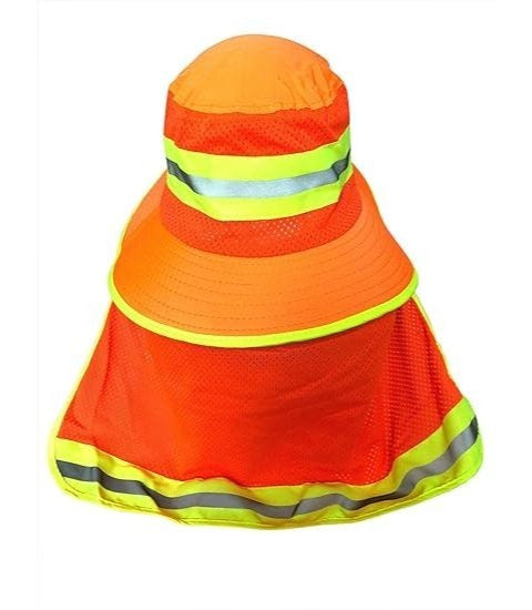 Men High Visibility Reflective Sun Hat with Neck Flap Wide Brim Boonie Hat Bucket Cap