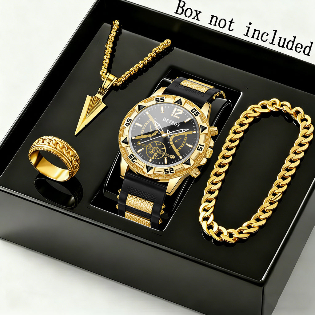 Set of 4 Men'S Quartz Watches And Jewelry | Includes Necklaces, Rings, And Bracelets | Ideal for Both Casual And Professional Attire | Men'S Business Watch