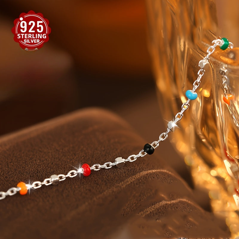 1pc925 Silver Dopamine Colored Bean Ins Wind Summer Cute Niche Gift Thin Bracelet