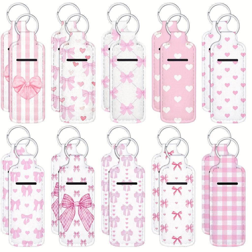 20pcs Coquette Pink Bow Lipstick Holder Keychain Bulk With Portable Clip On Lip Gloss Sleeve Pouch Keychain Coquette Birthday Party Favor Pocket Lip Balm Holder