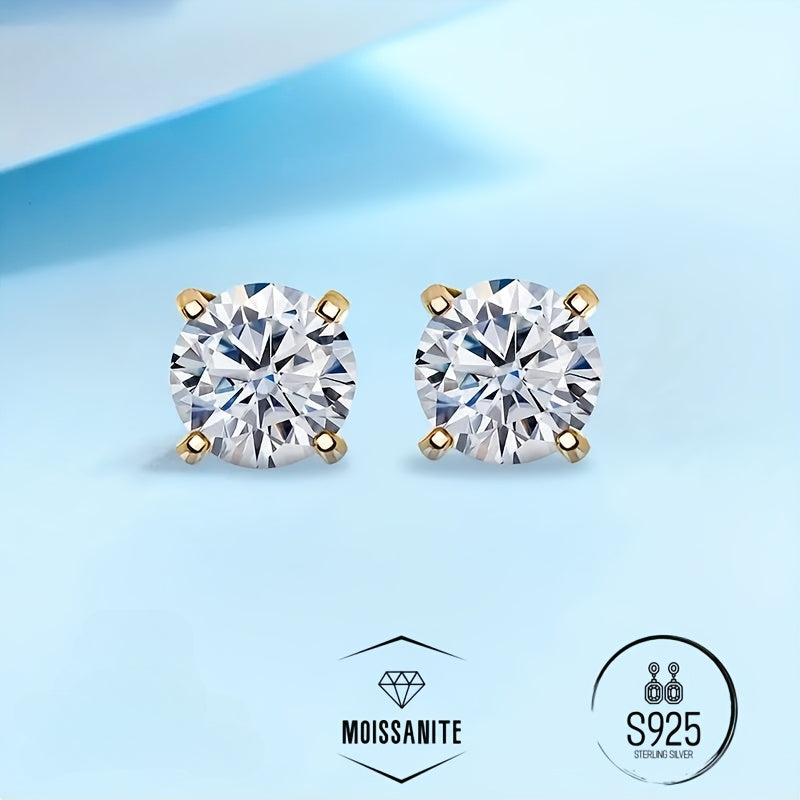 Elegant Moissanite Earrings For, Women, Men, 0.5/1/2Ct D Color VVS1 Clarity Brilliant Round Cut Moissanite, with S925 Sterling Silver 1.0/1.2/1.8G, Hand-Made Top-Tier Quality, Ideal Gifts for Wedding, Birthday, Mother, Daughter