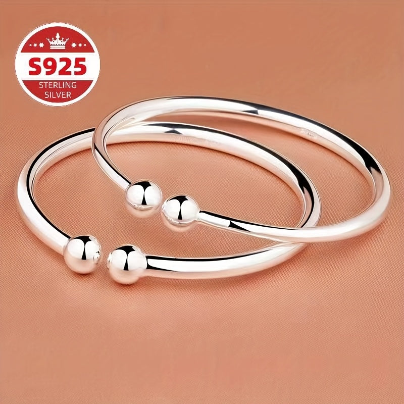 Two Pieces of S925 Sterling Silver Open Round Pearlescent Garlic Fashion Simple Bracelet, Suitable for Daily Wear And Gifts, Women'S Jewelry Valentine'S Day Carnival Mother'S Day Perfect Gift for Friends