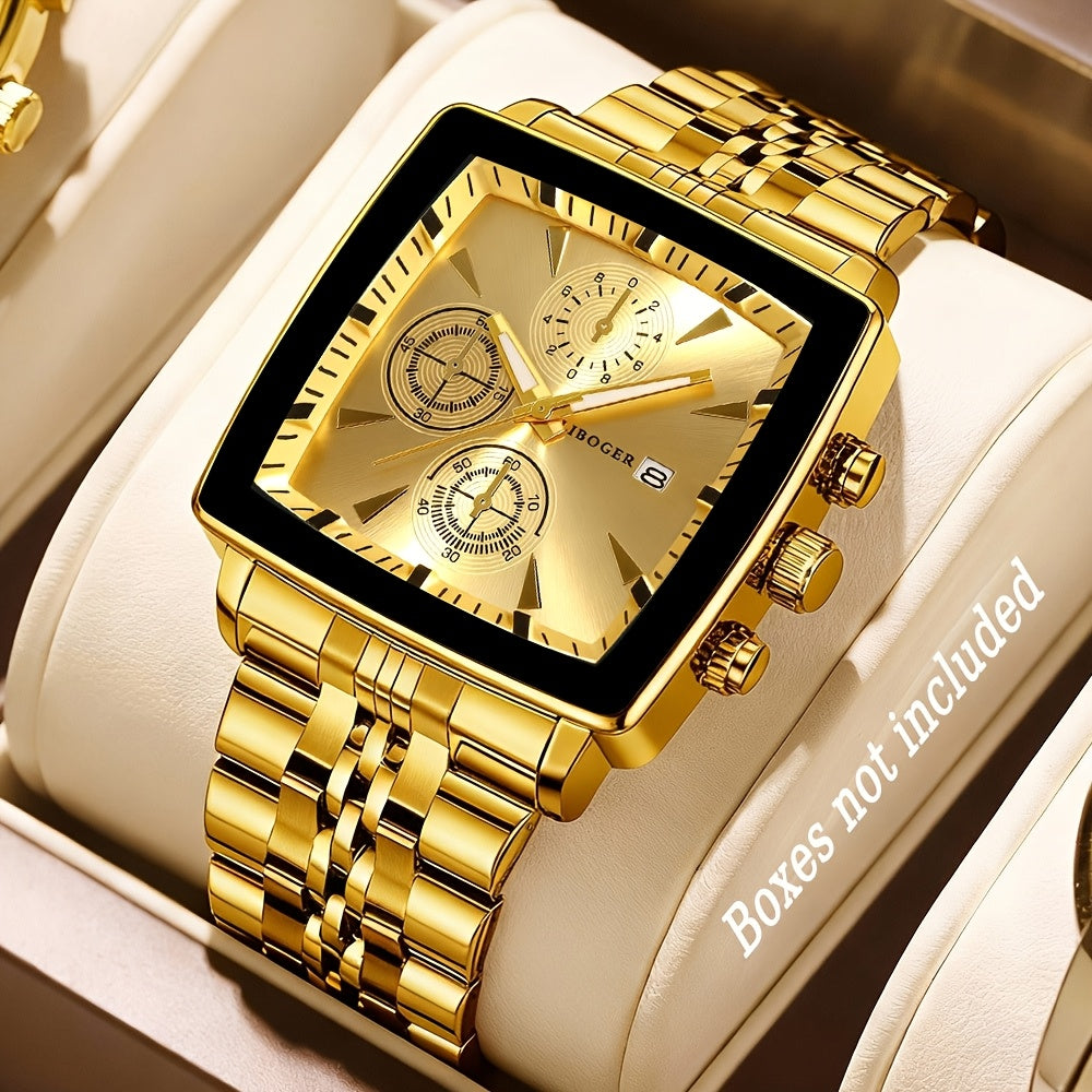 Men'S High-End New Casual Versatile Fashion Vintage Square Calendar Quartz Watch | Alloy Case, Stainless Steel Strap, Battery Powered, Non-Rechargeable Button Battery, Fashionable Design, Perfect Gift for Various Occasions