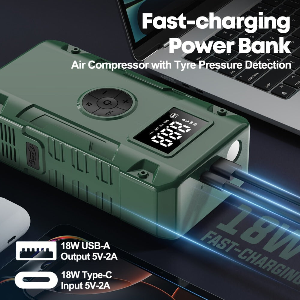 10000A 7-in-1 Multi-Function Emergency Jump Starter with Air Pump, 150PSL Car Battery Booster, Tire Inflator, Portable Vehicle Battery Charger, Suitable for 2.64-Gallon Gasoline or 2.38-Gallon Diesel Batteries, LED Emergency Light