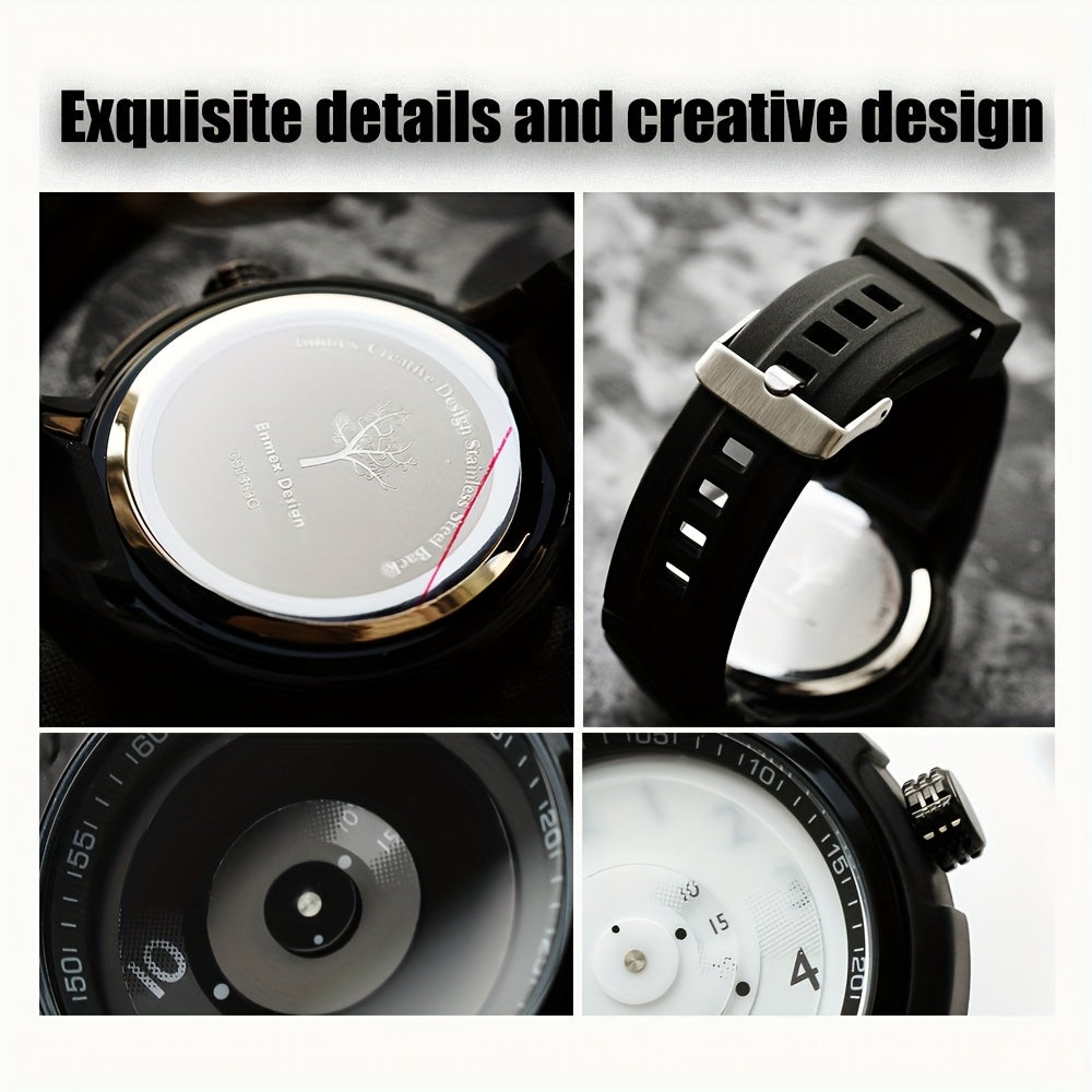 ENMEX Men's and Women's Sports Style Quartz Watch, Creative Design, Round Dial, Electronic Movement, Zinc Alloy Case, Rubber Strap, Battery Powered, Non-High Quality, Button Battery, for Men, Women