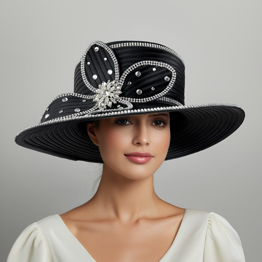 Handmade Ladies' Church Hat with Decoration - Elegant Suitable for Wedding, Easter Worship & Sunshade Hat, Dry Only, Box Packaging for Special Occasions, Comfortable for Church Services and Daily Use