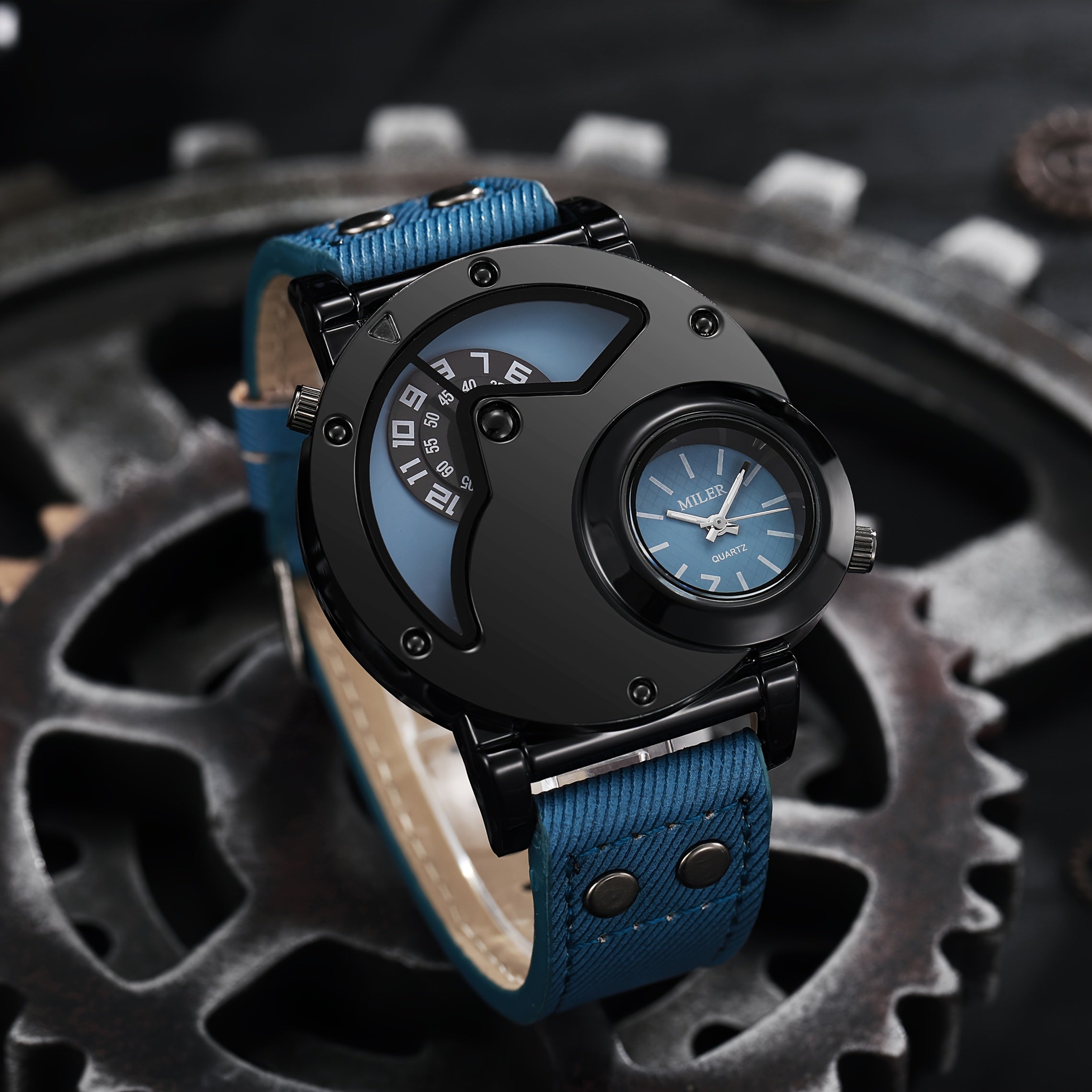 Vintage Men Watch Big Dial Double Time Shows PU Leather Business Quartz Watches for Man Analog Hot Deal Clock