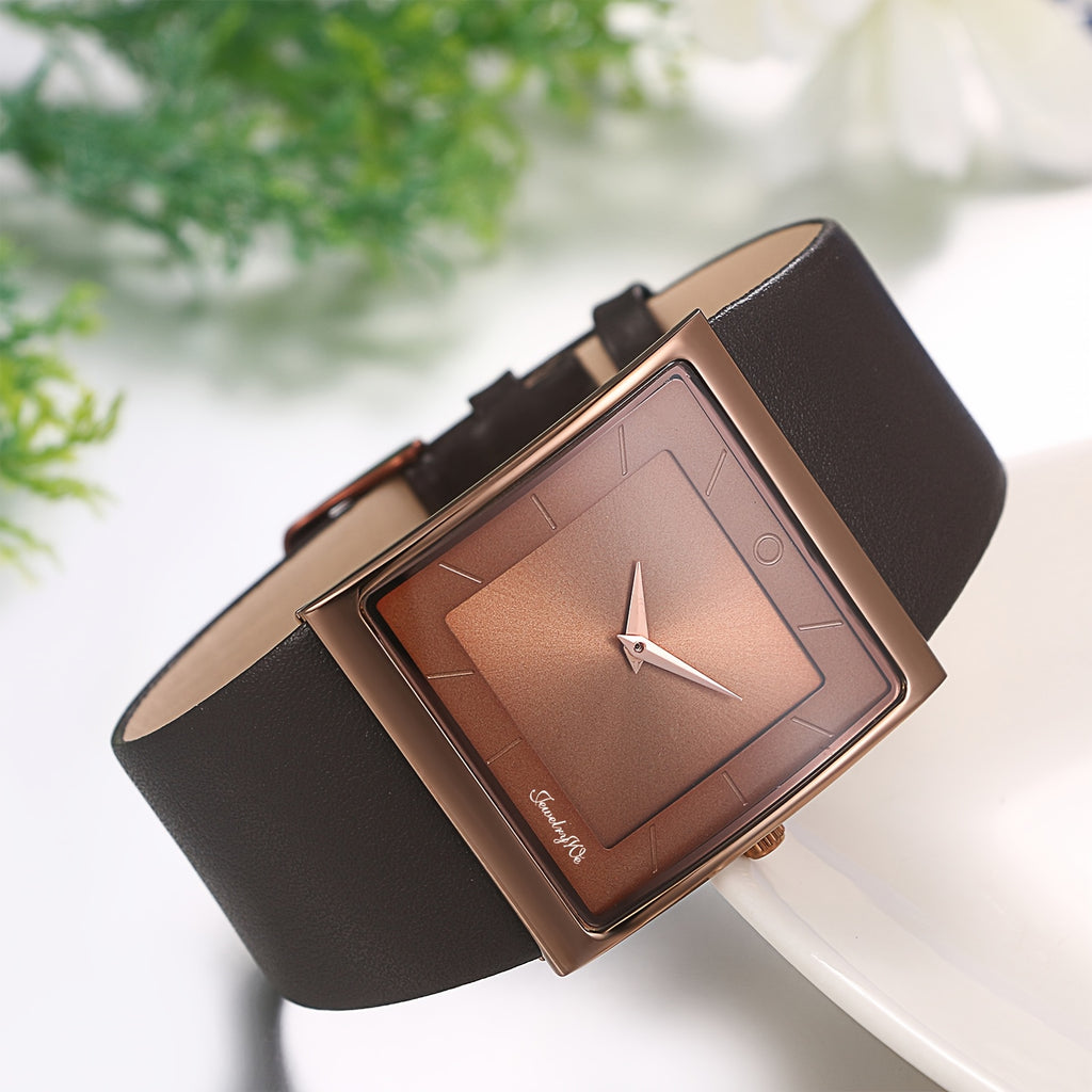 [Genuine Leather] Genuine Leather | Square Bar Scale Dial Men's Watch Strap