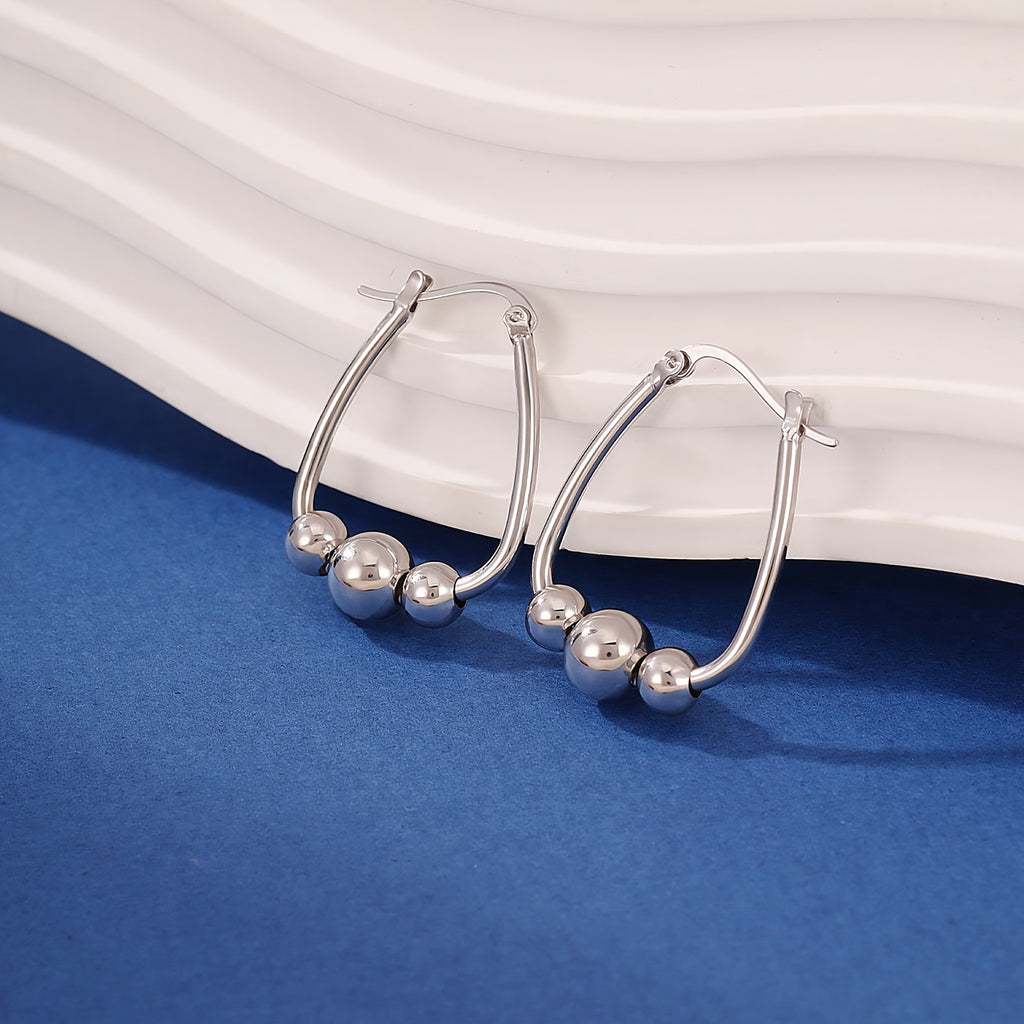 1 pair of S925 pure silver 3-bead ring earrings, 18mm pendant bead ring earrings, suitable for women, suitable for important holidays to give as gifts to family and friends, exquisite earrings with gift box